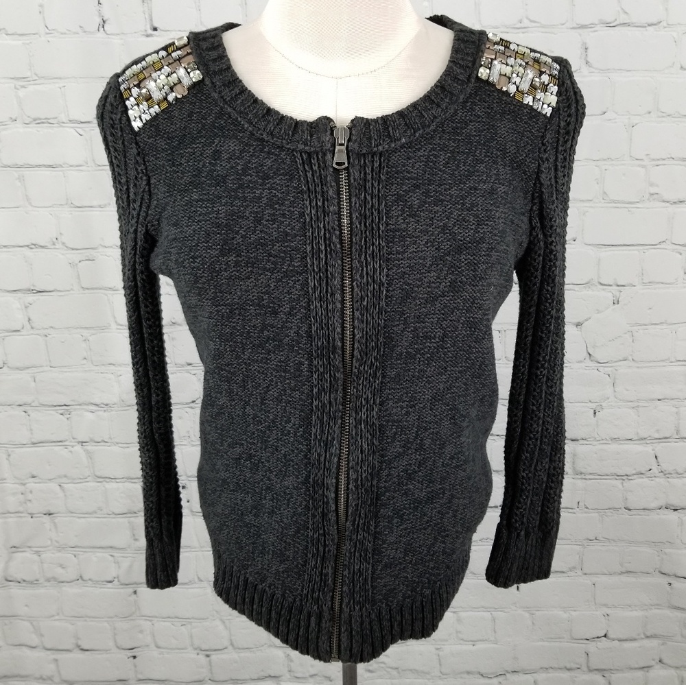 AMERICAN EAGLE | gray zip front knit sweater